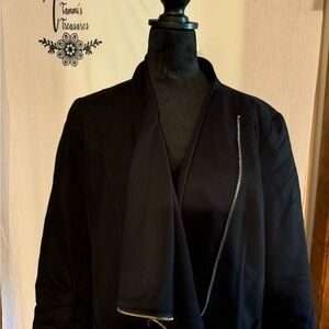 Women’s Black Blazer with gold zipper front and side ruffle Size XL